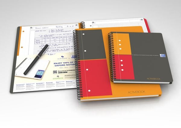Produktbild: OXFORD International Activebook A5+, kariert 5 mm, 80 Blatt, 80 g/m&sup2;, 10fach gelocht, mit PP-Deckel und Lesezeichen-Register
