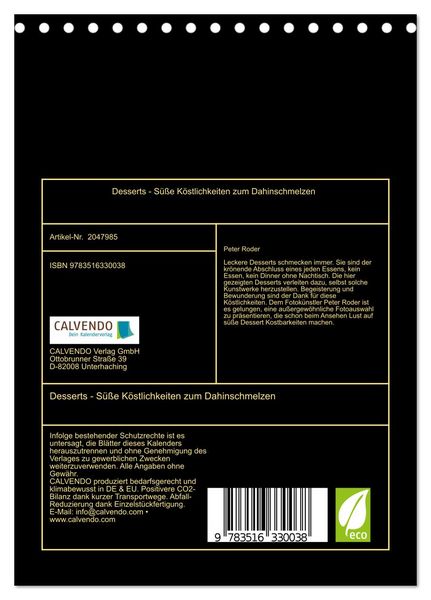 Produktbild: Desserts - S&uuml;&szlig;e K&ouml;stlichkeiten zum Dahinschmelzen (Tischkalender 2026 DIN A5 hoch), CALVENDO Monatskalender