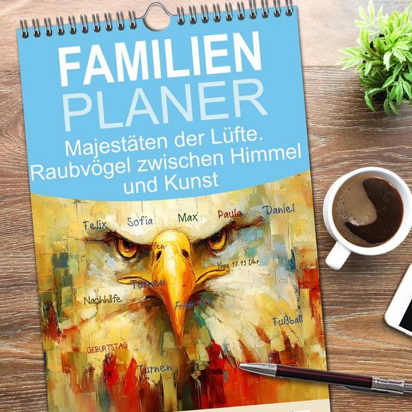 Produktbild: Familienplaner 2026 - Majest&auml;ten der L&uuml;fte. Raubv&ouml;gel zwischen Himmel und Kunst mit 5 Spalten (Wandkalender, 21 x 45 cm) CALVENDO