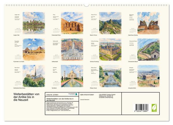 Produktbild: Welterbest&auml;tten von der Antike bis in die Neuzeit (hochwertiger Premium Wandkalender 2026 DIN A2 quer), Kunstdruck in Hochglanz