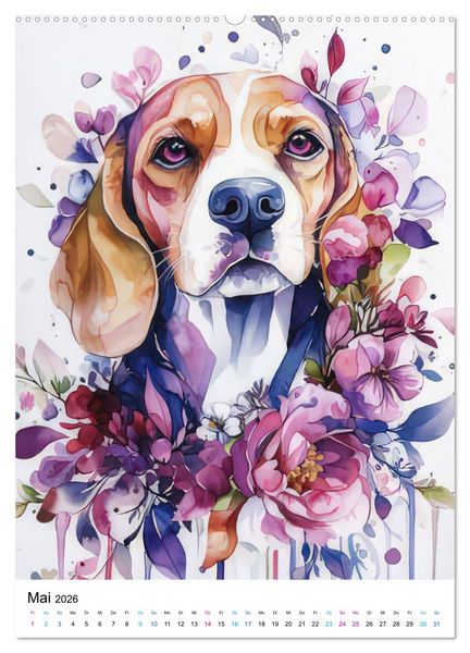 Produktbild: Beagle im Blumenmeer (hochwertiger Premium Wandkalender 2026 DIN A2 hoch), Kunstdruck in Hochglanz