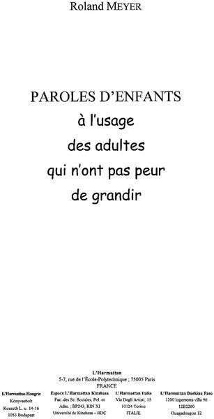 Produktbild: Paroles d'enfants a l'usage des adultes