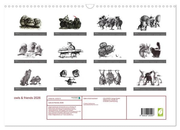 Produktbild: owls & friends 2026 (Wandkalender 2026 DIN A3 quer), CALVENDO Monatskalender