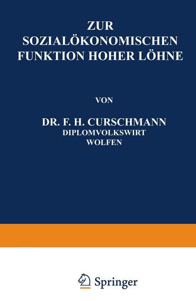 Produktbild: Zur Sozial&ouml;konomischen Funktion Hoher L&ouml;hne