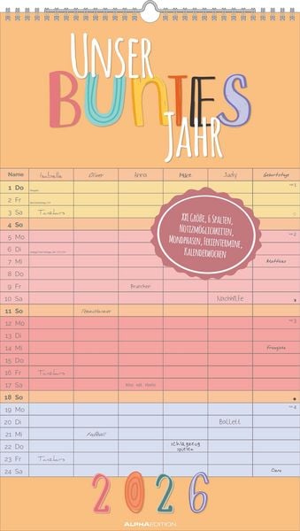 Unser buntes Jahr 2026 Familienpl. - Familien-Timer 26x45 cm
