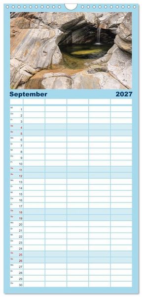Produktbild: Familienplaner 2027 - Farben und Formen der Verzasca mit 5 Spalten (Wandkalender, 21 x 45 cm) CALVENDO