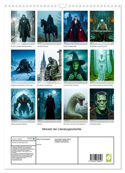 Produktbild: Monster der Literaturgeschichte (Wandkalender 2026 DIN A3 hoch), CALVENDO Monatskalender