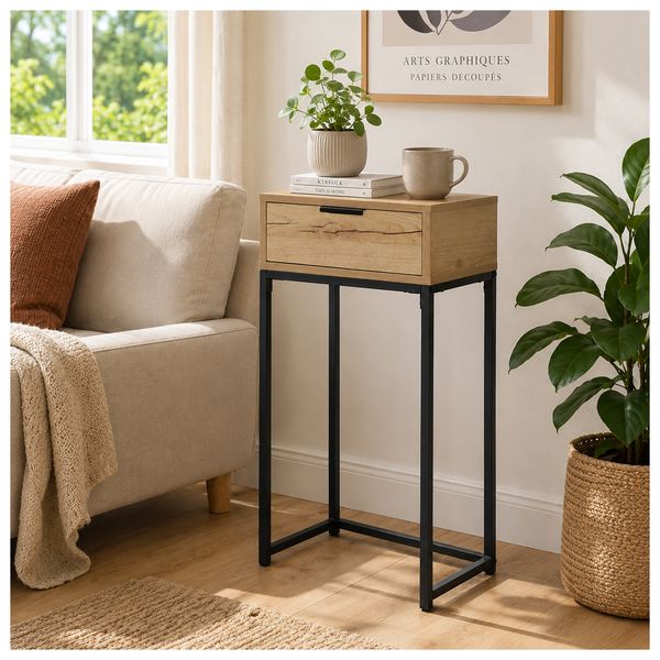 HTI-Living Konsolentisch Cedrik 40 cm mit Schublade Artisaneiche-Schwarz