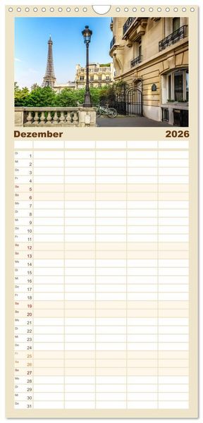 Produktbild: Familienplaner 2026 - PARIS Franz&ouml;sisches Flair und Historie mit 5 Spalten (Wandkalender, 21 x 45 cm) CALVENDO