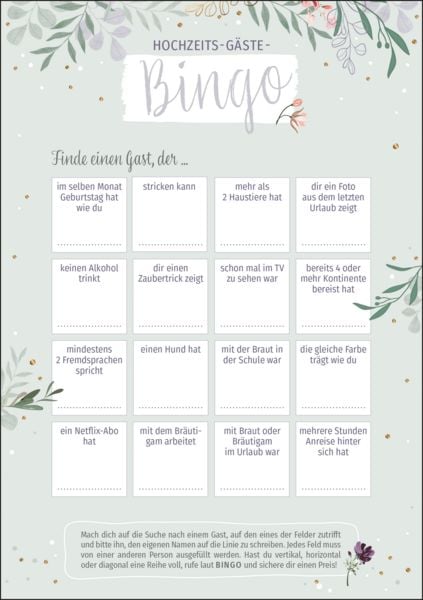 Produktbild: Hochzeits-G&auml;ste-Bingo