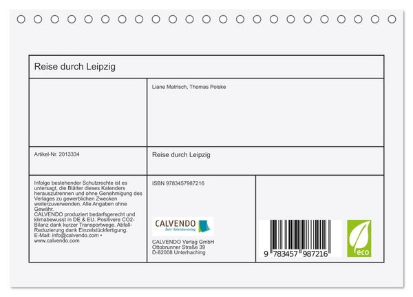 Produktbild: Reise durch Leipzig (Tischkalender 2026 DIN A5 quer), CALVENDO Monatskalender