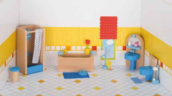 Produktbild: goki Puppenm&ouml;bel Badezimmer f&uuml;r Puppenhaus, Holz