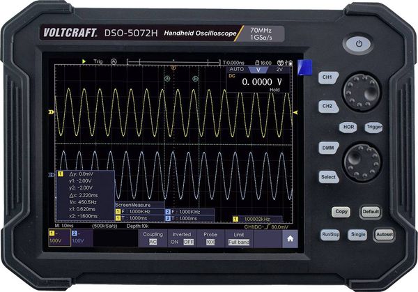 VOLTCRAFT DSO-5072H Hand-Oszilloskop 70 MHz 2-Kanal 1 GSa/s 40 Mpts 8 Bit Digital-Speicher (DSO), Handgerät, Multimeter-