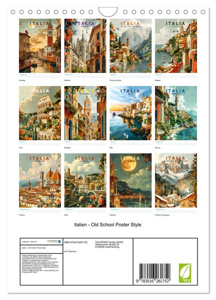 Produktbild: Italien - Old School Poster Style (Wandkalender 2026 DIN A4 hoch), CALVENDO Monatskalender