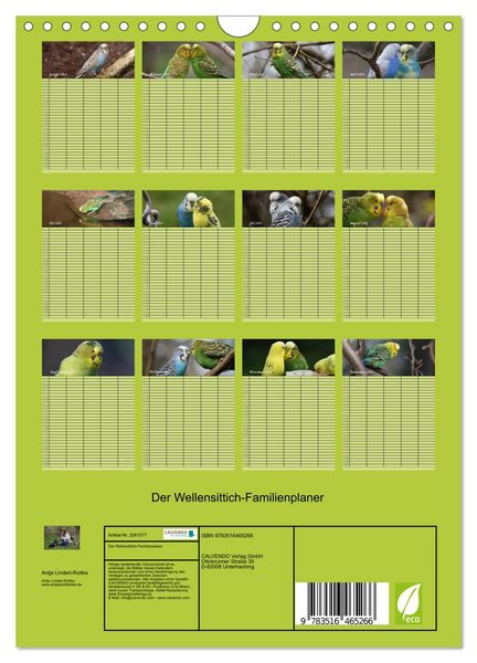Produktbild: Der Wellensittich-Familienplaner (Wandkalender 2026 DIN A4 hoch), CALVENDO Monatskalender