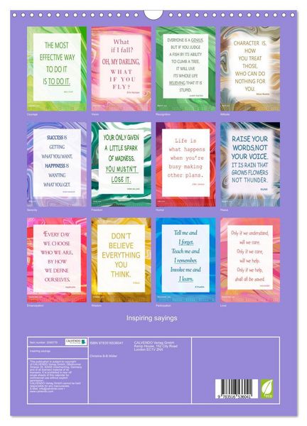 Produktbild: Inspiring sayings (Wall Calendar 2026 DIN A3 portrait), CALVENDO 12 Month Wall Calendar