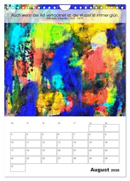 Produktbild: Farbenleuchten - Abstrakte Gouachemalerei mit Zitaten &uuml;ber die Farben (Wandkalender 2026 DIN A4 hoch), CALVENDO Monatskalender