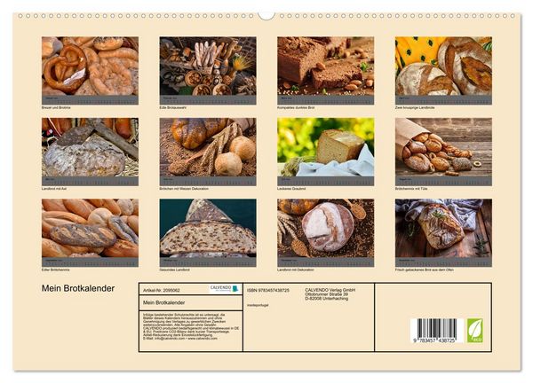 Produktbild: Mein Brotkalender (hochwertiger Premium Wandkalender 2026 DIN A2 quer), Kunstdruck in Hochglanz
