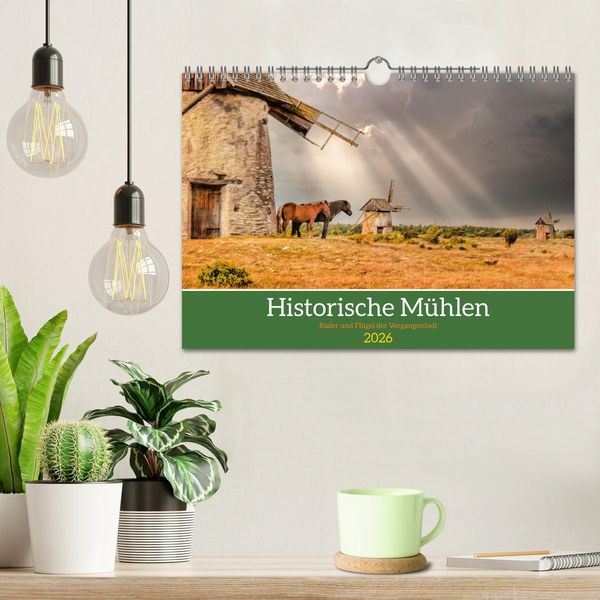 Produktbild: Historische M&uuml;hlen - R&auml;der und Fl&uuml;gel der Vergangenheit (Wandkalender 2026 DIN A4 quer), CALVENDO Monatskalender