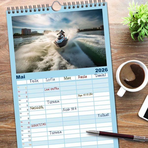 Produktbild: Familienplaner 2026 - Jetski Power mit 5 Spalten (Wandkalender, 21 x 45 cm) CALVENDO
