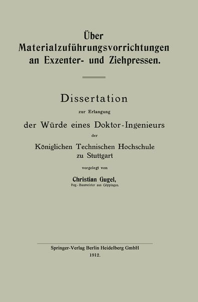 Produktbild: &Uuml;ber Materialzuf&uuml;hrungsvorrichtungen an Exzenter- und Ziehpressen