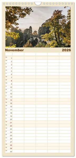 Produktbild: Familienplaner 2026 - S&auml;chsische Schweiz / Geburtstagsplaner mit 5 Spalten (Wandkalender, 21 x 45 cm) CALVENDO