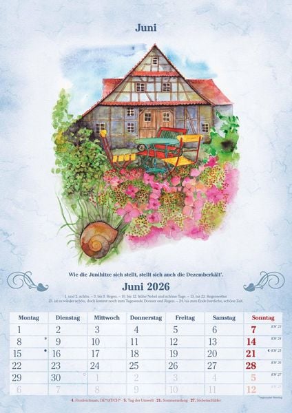 Produktbild: 100-jähriger Kalender 2026 - Bildkalender A3 (29,7x42 cm) - mit Feiertagen (DE/AT/CH) und Platz für Notizen - inkl. Bauernregeln - Wandkalender