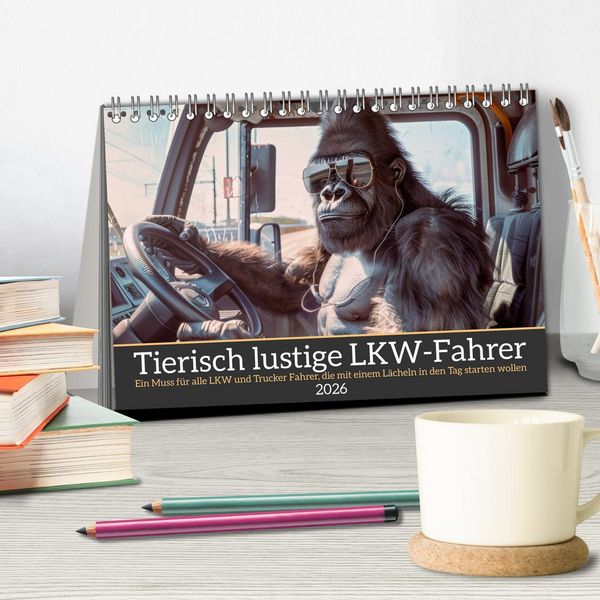 Produktbild: Tierisch lustige LKW-Fahrer (Tischkalender 2026 DIN A5 quer), CALVENDO Monatskalender