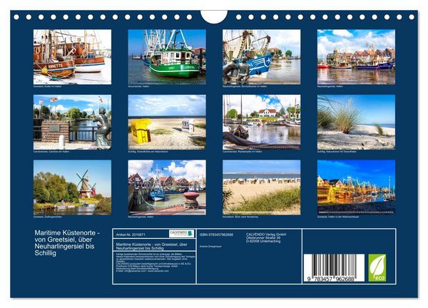 Produktbild: Maritime K&uuml;stenorte - von Greetsiel, &uuml;ber Neuharlingersiel bis Schillig (Wandkalender 2026 DIN A4 quer), CALVENDO Monatskalender