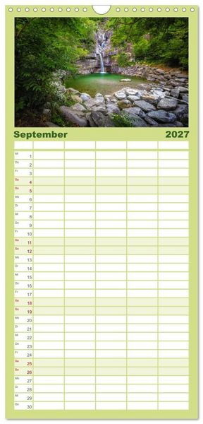 Produktbild: Familienplaner 2027 - Wasserfallwelt Schweiz mit 5 Spalten (Wandkalender, 21 x 45 cm) CALVENDO