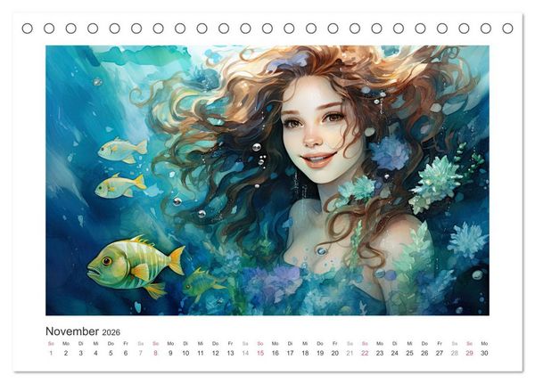 Produktbild: Liebliche Meerjungfrauen (Tischkalender 2026 DIN A5 quer), CALVENDO Monatskalender