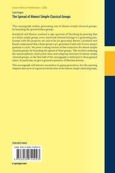 Produktbild: The Spread of Almost Simple Classical Groups
