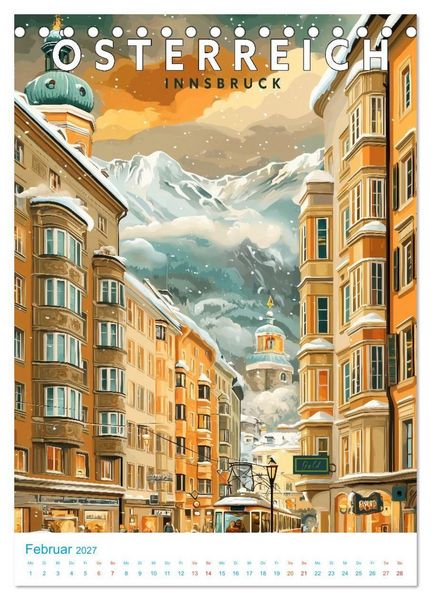 Produktbild: &Ouml;sterreich - Old School Poster Style (Tischkalender 2027 DIN A5 hoch), CALVENDO Monatskalender