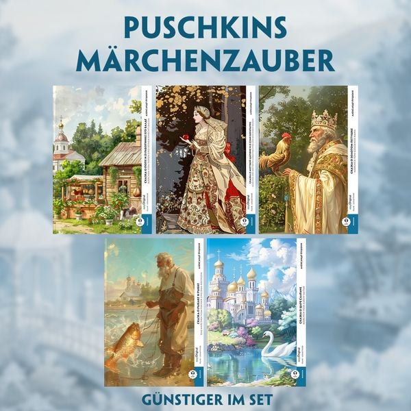 Produktbild: 5 Puschkins M&auml;rchenzauber (5 B&uuml;cher + Audio-Online) - Frank-Lesemethode - Kommentierte zweisprachige Ausgabe Russisch-Deutsch