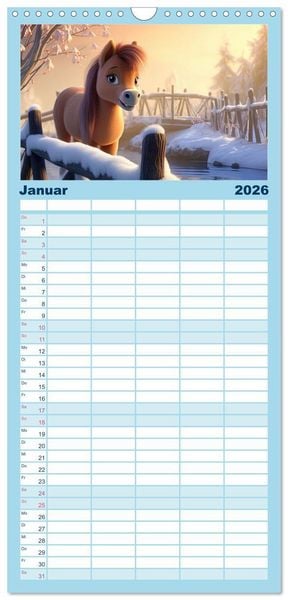 Produktbild: Familienplaner 2026 - Niedliche Ponys mit 5 Spalten (Wandkalender, 21 x 45 cm) CALVENDO