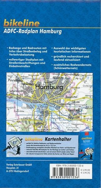 Produktbild: Bikeline Radkarte Deutschland. ADFC-Radplan Hamburg 1 : 20 000