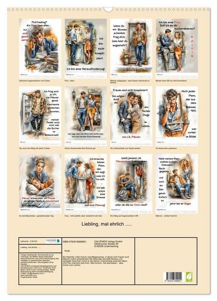 Produktbild: Liebling, mal ehrlich ..... (Wandkalender 2026 DIN A2 hoch), CALVENDO Monatskalender