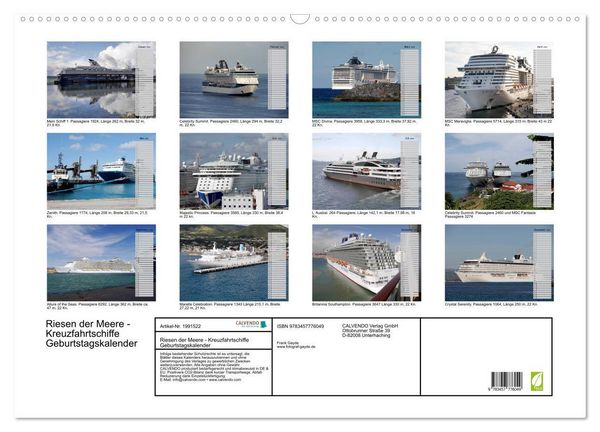 Produktbild: Riesen der Meere - Kreuzfahrtschiffe Geburtstagskalender (Wandkalender 2026 DIN A2 quer), CALVENDO Monatskalender