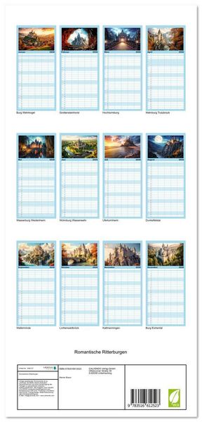 Produktbild: Familienplaner 2026 - Romantische Ritterburgen mit 5 Spalten (Wandkalender, 21 x 45 cm) CALVENDO