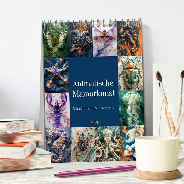Produktbild: Animalische Mamorkunst (Tischkalender 2026 DIN A5 hoch), CALVENDO Monatskalender