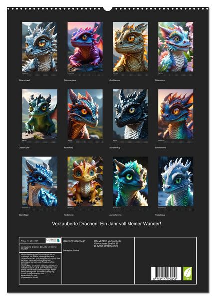 Produktbild: Verzauberte Drachen: Ein Jahr voll kleiner Wunder! (hochwertiger Premium Wandkalender 2026 DIN A2 hoch), Kunstdruck in Hochglanz