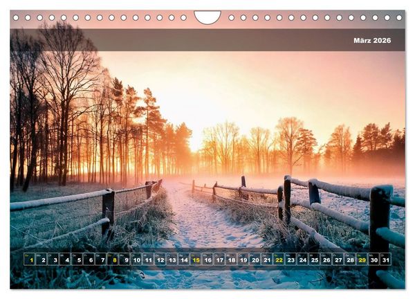 Produktbild: Verschneite Landschaft unter einer fahlen Wintersonne (Wandkalender 2026 DIN A4 quer), CALVENDO Monatskalender