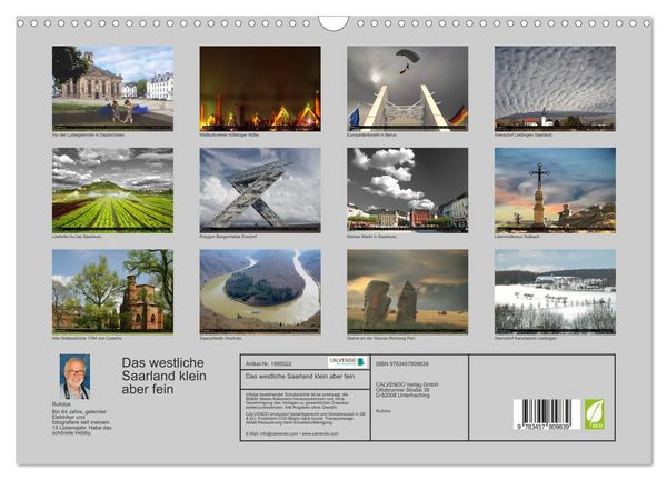 Produktbild: Das westliche Saarland klein aber fein (Wandkalender 2026 DIN A3 quer), CALVENDO Monatskalender