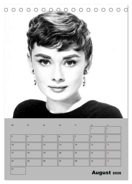 Produktbild: Hollywood-Diva. Audrey Hepburn (Tischkalender 2026 DIN A5 hoch), CALVENDO Monatskalender