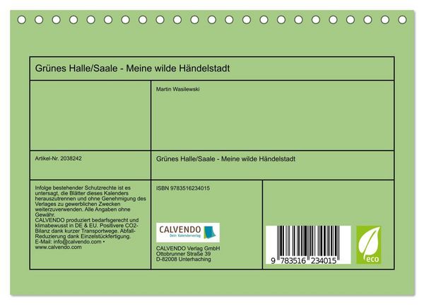 Produktbild: Gr&uuml;nes Halle/Saale - Meine wilde H&auml;ndelstadt (Tischkalender 2026 DIN A5 quer), CALVENDO Monatskalender