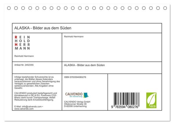 Produktbild: ALASKA - Bilder aus dem S&uuml;den (Tischkalender 2027 DIN A5 quer), CALVENDO Monatskalender