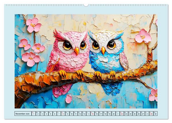 Produktbild: Eulen. Entz&uuml;ckende Paintings (hochwertiger Premium Wandkalender 2026 DIN A2 quer), Kunstdruck in Hochglanz