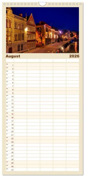 Produktbild: Familienplaner 2026 - Br&uuml;gge und Gent im Zwielicht mit 5 Spalten (Wandkalender, 21 x 45 cm) CALVENDO