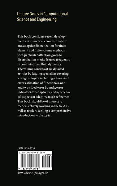 Produktbild: Error Estimation and Adaptive Discretization Methods in Computational Fluid Dynamics