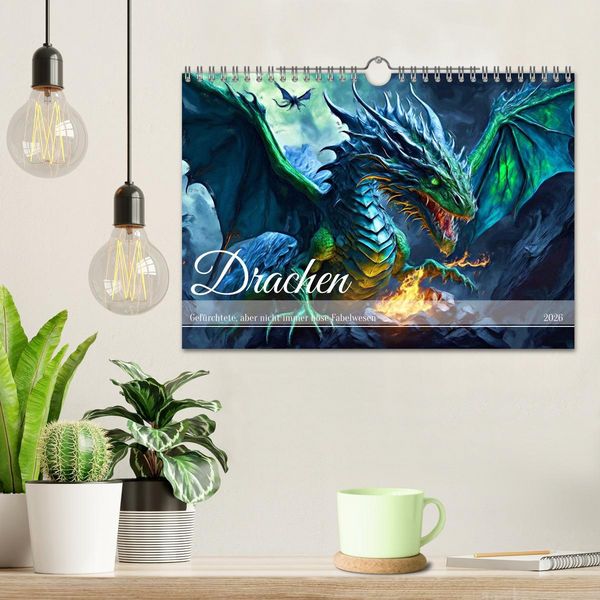 Produktbild: Drachen - Gef&uuml;rchtete, aber nicht immer b&ouml;se Fabelwesen (Wandkalender 2026 DIN A4 quer), CALVENDO Monatskalender